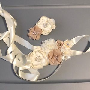 Sash matching hair clip wedding/maternity